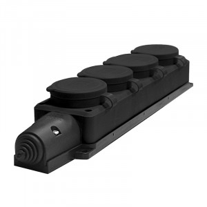 UNIVersal колодка ОУ четверная 4 гн. с загл. каучук (черный) 2P+E 16A 220-240V IP44 602231 (РФ)