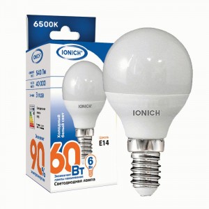 IONICH шар P45 E14 6W(540lm) 6500К 6K 45x80 матов./пластик/алюм ILED-SMD2835-P45 1610
