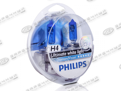 Лампа галоген H4  12/60/55W P43t к-т 2шт "PHILIPS" Diamond Vision 5000K