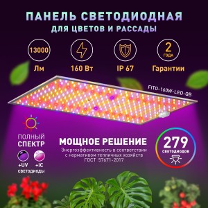 ЭРА FITO прожектор д/растений (панель) 160W полный спектр (300 мкмоль/с) IP67 FITO-160W-LED-QB 57283