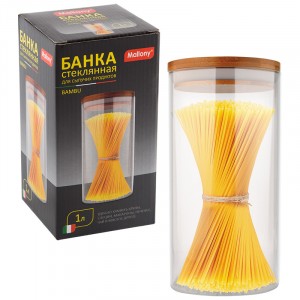 Банка д/сыпучих продуктов Mallony BAMBU, 1л, с крышкой, стекло 4449