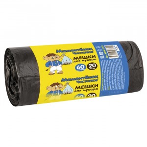 Мешки для мусора (пакеты) 60л/20шт, 5мк, ПНД, рулон, MPM6702  Мамонтенок чистолюб