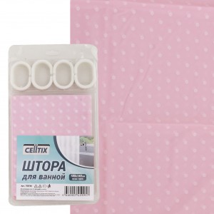 CELLTIX, Штора д/ванной ПЕВА "Одноцвет", 12 колец, 180*180см, роз.
