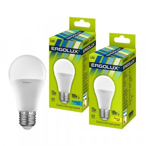 Ergolux ЛОН A60 E27 12W(1100lm 270°) 4500K 4K матовая 110x60 пластик/алюм. LED-A60-12W-E27-4K