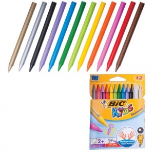Мелки пластик. BIC "Plastidecor" 12цв., ультрапрочные, круглые, картон.уп. подвес, 945764 222900