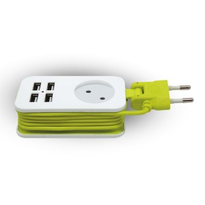 Uniel Travel сет. удл. для путешест. 1 роз. 1.5 м 4USB(2.1А)500Вт компакт 11х5мм бело-зел S-CT1-1,5U