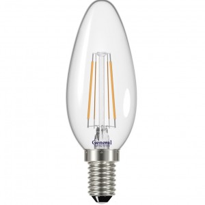 General свеча E14 8W 6500K 6K 35x98 филамент (нитевидная), прозр 649973