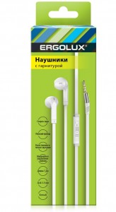 ERGOLUX наушники вкладыши с гарнитурой Jack3.5, провод 1.2м, белый ERGOLUX ELX-WHP02-C01 коробка
