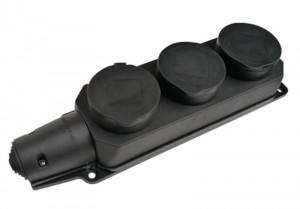 ASD/InHome колодка ОУ тройная 3 гн. с загл. каучук 2P+PE 1x16A 220-240V IP44 черная 9323 0281