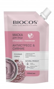 Маска для лица на основе розовой глины Антистресс и Сияние в дойпаке 100мл BioCos