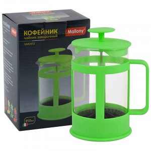Чайник/кофейник (френч-пресс) 850мл, стекло/пластик, цвета микс Variato-850ML Mallony 950078