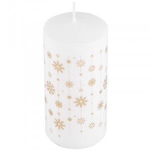 Свеча Deco Christmas 56х120 Снежинки (золото на белом) Волшебная страна