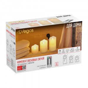 VEGAS Свечи св/д набор/3шт (7,5*8,5см, 7,5*11,5см, 7,5*15см), без батареек, с пультом ДУ