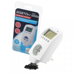 Robiton терморегулятор розеточный TR-01 BL1, 16А, 3600Вт, +1…+70С, NTC терморезистор, IP20