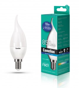 Camelion Свеча на ветру E14 10W(850lm) 6500K 6K матов. 136x3 пластик LED10-CW35/865/E14