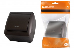 TDM Селигер выкл. 1-кл. ОУ с подсветкой IP44 10А шоколад (10!) SQ1818-0203
