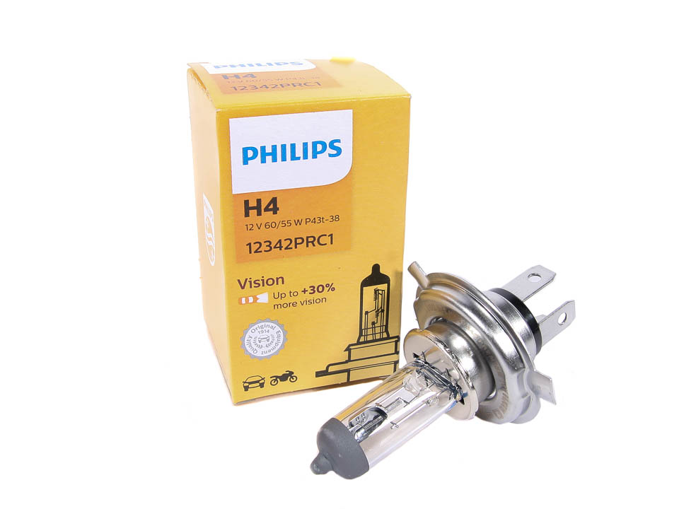 Лампа галоген H4  12/60/55W P43t "PHILIPS"+30%