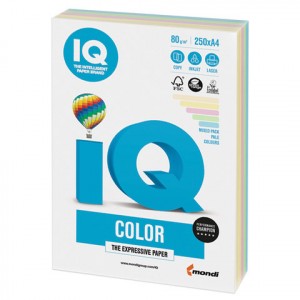 Бумага IQ color А4, 250л. (5цв.x50л.) цветная пастель, 80 г/м2, RB01 110692