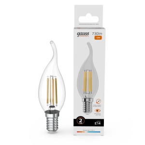 Gauss Elementary Filament Свеча на ветру Е14 12W(730lm) 2700К 120х35 прозр, стекло, нитевид 42112
