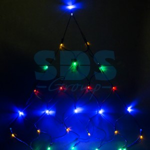 Гирлянда-сетка ул. треугол. (на елку) 136LED, разноцв. 2x2x1,5м,динам., черн.ПВХ, IP44, 10W  215-009