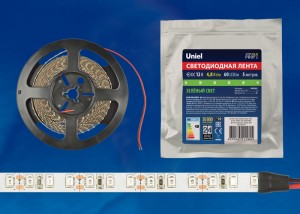 Uniel лента св/д 12V 4.8W/m 60LED/m 8мм IP20 ULS-M11-2835, зеленый свет (интерьерная) 5м, 1894