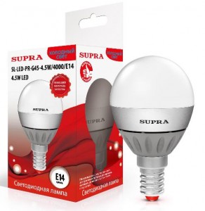 Supra Шар G45 E14 4,5W(350lm) 4000 матовая 77x45 пластик/алюм. SL-LED-PR-G45-4.5W/4000/E14