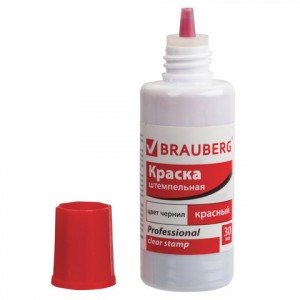Краска штемпельная BRAUBERG PROFESSIONAL, clear stamp, красная, 30 мл, на водной основе, 227984