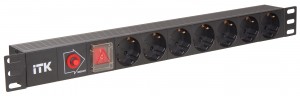 ITK PDU 7 розеток нем. стандарт, с LED выключателем и защитой от перенапряжения, без шнура, вх. C14,