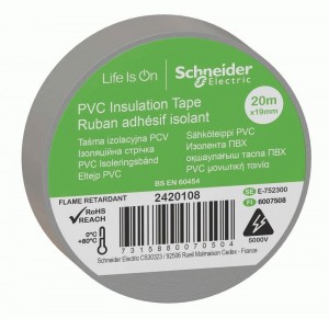 Schneider Electric Изолента ПВХ 19мм/20м серая 130мкм  2-х ст. этикет. (уп=8шт отгр кр.1шт) IMT38208