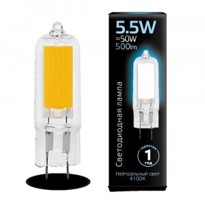 Gauss G4 220V 5.5W(500lm) 4100K 4K 58х16 стекло 107807205
