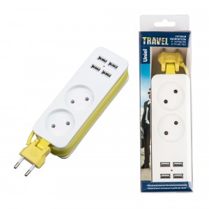 Uniel Travel сет.удл. ПВС 2x0.5 2роз. 1,5м 10A белый/салатов. S-CT2-1,5U WHITE/GREEN