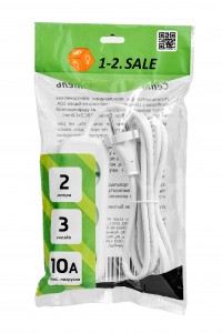 1-2.SALE сет. удл. ПВС 2х1 3роз.  2м 10А (корпус АБС-пластик)