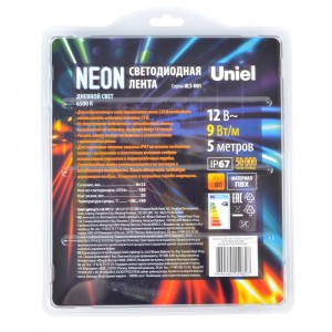 Uniel NEON гибкий неон, бухта  5м, холодный свет ULS-N01-2835-120LED/m-6mm-IP67-DC12V-9W/m-5M-6500K