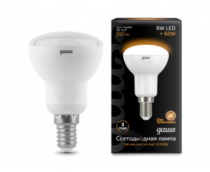 Gauss R50 E14 6W(500 lm) 2700K 2K матовая, алюм./пластик 106001106
