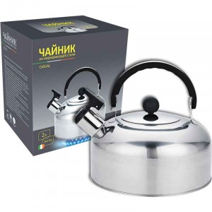 Чайник метал.со свистком (0,3мм) CASUAL, 2 л, ручка пластик, нерж.сталь 4259 Mallony