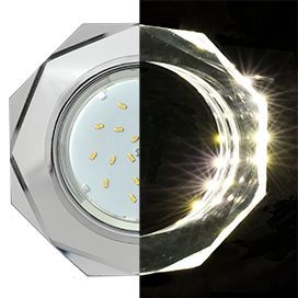 Ecola GX53 H4 LD5312 св-к Стекло 8-угольник подсветка 4K Хром-Хром (зеркальный) 38x133 SM538AECH