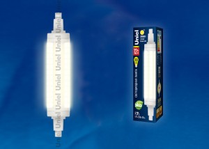 Uniel лампа св/д прожекторная F118 R7s 12W(1100lm) 3000K 2K прозрачная 118x22 LED-J118-12W/WW/R7s/CL