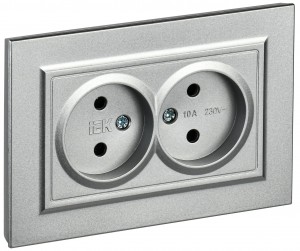 IEK BRITE роз. СУ 2 мест. 10А алюминий РС12-2-БрА BR-R20-10-K47-F