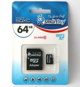 Флэш-карта (карта памяти) MicroSDXC 64GB Class 10 Smartbuy  (с адаптером SD)