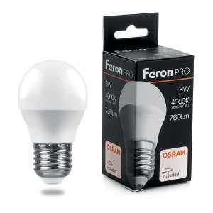 Feron.PRO шар G45 E27 6W(460lm) 2700K 2K матовый  81x48 OSRAM LED LB-1406 38068