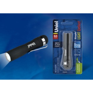 Uniel фонарь ручной S-LD045-B black (1xR6) 1св/д 0.5W (25lm), черный/пластик., влагозащ., BL (10 шт.)