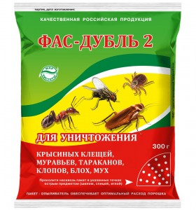 Фас Дубль2 (ДУСТ) 300гр. От тараканов/муравьев/клопов/блох/мух/крысин.клещей (циперметрин+борн.кисло