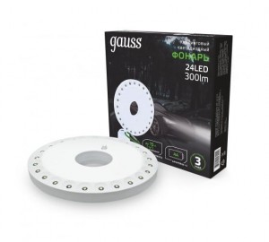 Gauss Фонарь кемпинговый 24LED 300lm  3xR6 белый магнит и карабин GF003