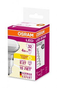 OSRAM R63 E27 4W (360lm) 2700 2K 104x63 филамент прозр. (аналог 32Вт) 4058075055353