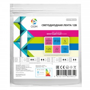 APEYRON/OGM Лента св/д 12V 14.4W/m 60led/m IP20 RGBW 720lm/m 5м интер 5050 LSE-272