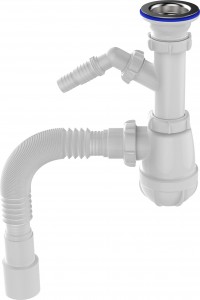 Aquant Сифон для кухни 1 1/2"х40 с мет.решет.,отвод для стир.машины,гиб.труба 40х40/50,B1025-15-MR
