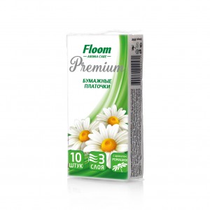 Носовые платочки 3-х сл. 10шт,Deluxe Ромашка цена за шт, отгрузка10шт Floom (40!)