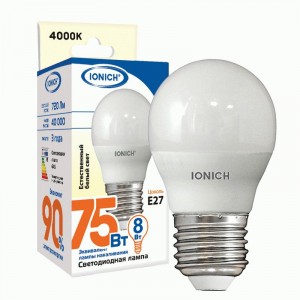 IONICH шар G45 E27 8W(720lm) 4000К 4K 45x80 матов./пластик/алюм ILED-SMD2835-G45 1545
