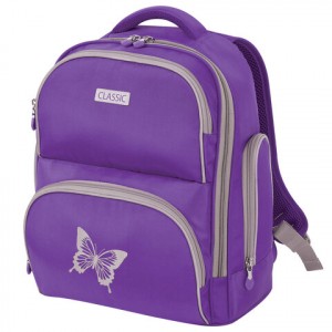 Рюкзак BRAUBERG CLASSIC, легкий каркас, премиум материал, "Butterfly", фиолетовый, 37х32х21 см, 2288