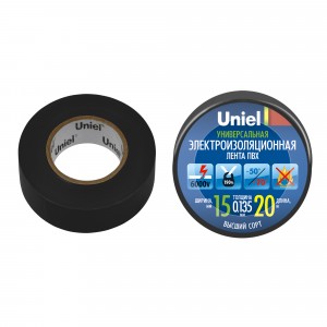 Uniel Изолента ПВХ 15/20 черная UIT-135P 20/15/01 BLK